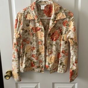 Denim Jacket Coldwater Creek floral colorful. Size PXS. Buttons. Hand wash. Nice